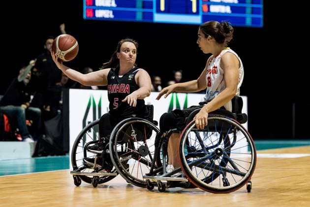 IWBF Wheelchair Basketball World Championship Dubai 2022, Spain Canada, 12 06 2023 Elodie Tessier Canada, 5 , Beatriz Zudaire Spain, 8 IWBF Wheelchair Basketball World Championship Dubai 2022, Spain Canada, Dubai, World Trade Center. Copyright: xBEAUTIFULxSPORTS Wunderlx