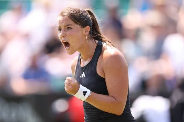 Mandatory Credit: Photo by Ryan Browne Shutterstock (13961283b) Jodie Burrage of Great Britain celebrates during her match against Tereza Martincova. Rothesay Open, Day Two, Tennis, Nottingham Tennis Centre, Nottingham, UK - 13 Jun 2023 Rothesay Open, Day Two, Tennis, Nottingham Tennis Centre, Nottingham, UK - 13 Jun 2023 Copyright: xRyanxBrowne Shutterstockx 13961283b