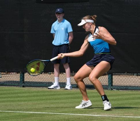 13th June 2023; Nottingham Tennis Centre, Nottingham, England: Rothesay Nottingham Open, Day 2; Olivia Gadecki (AUS) plays a forehand shot to Magda Linette (POL)  ActionPlus12519538 PaulxBonser