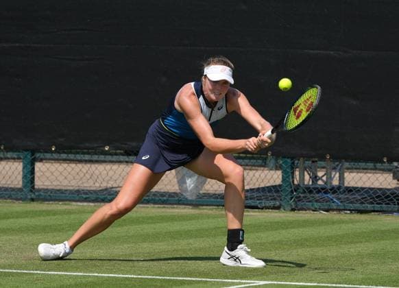 13th June 2023; Nottingham Tennis Centre, Nottingham, England: Rothesay Nottingham Open, Day 2; Olivia Gadecki (AUS) plays a lob shot to Magda Linette (POL)  ActionPlus12519539 PaulxBonser