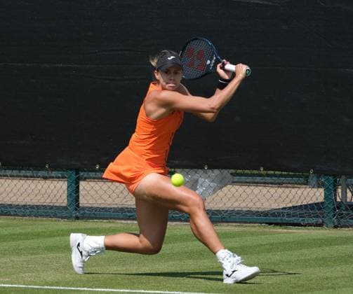 13th June 2023; Nottingham Tennis Centre, Nottingham, England: Rothesay Nottingham Open, Day 2; Magda Linette (POL) plays a backhand shot to Olivia Gadecki (AUS)  ActionPlus12519541 PaulxBonser
