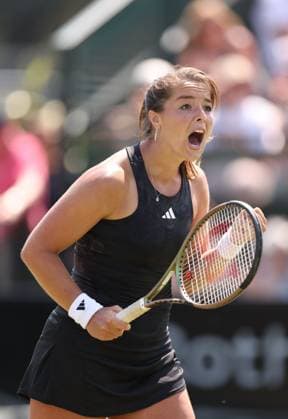 Mandatory Credit: Photo by Ryan Browne Shutterstock (13961283ak) Jodie Burrage of Great Britain celebrates winning her match against Tereza Martincova. Rothesay Open, Day Two, Tennis, Nottingham Tennis Centre, Nottingham, UK - 13 Jun 2023 Rothesay Open, Day Two, Tennis, Nottingham Tennis Centre, Nottingham, UK - 13 Jun 2023 Copyright: xRyanxBrowne Shutterstockx 13961283ak