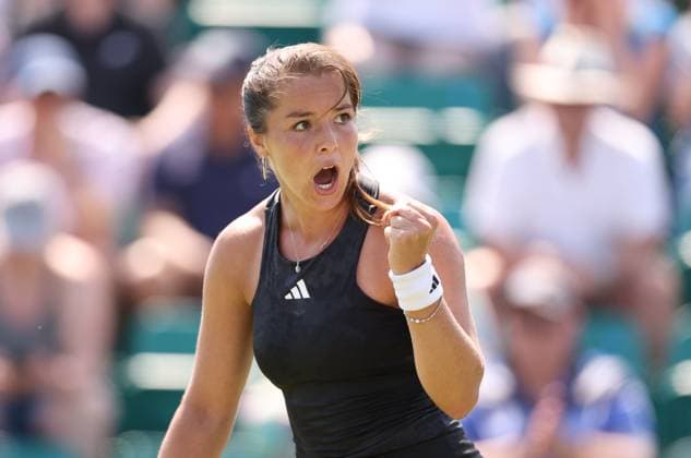 Mandatory Credit: Photo by Ryan Browne Shutterstock (13961283ao) Jodie Burrage of Great Britain celebrates winning her match against Tereza Martincova. Rothesay Open, Day Two, Tennis, Nottingham Tennis Centre, Nottingham, UK - 13 Jun 2023 Rothesay Open, Day Two, Tennis, Nottingham Tennis Centre, Nottingham, UK - 13 Jun 2023 Copyright: xRyanxBrowne Shutterstockx 13961283ao