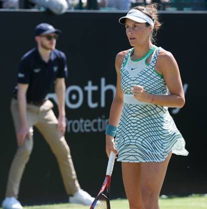 14th June 2023; Nottingham Tennis Centre, Nottingham, England: Rothesay Nottingham Open, Day 3; Tatjana Maria (GER) celebrates winning a point from Heather Watson (GBR)  ActionPlus12519616 PaulxBonser