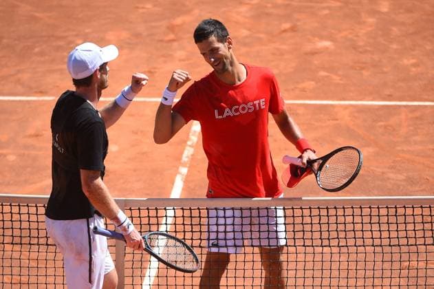 Rome Tennis Open - Novak Djokovic And Andy Murray Novak Djokovic (SRB) with Andy Murray (GBR) during their practice during Rome Tennis Open, Rome, Italy, on May, 10, 2021. Photo by Corinne Dubreuil ABACAPRESS.COM Rome Italy  Copyright: xDubreuilxCorinne ABACAx 765169_012 DubreuilxCorinne ABACAx 765169_012