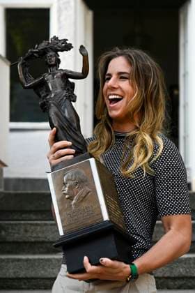 Czech skier and snowboarder Ester Ledecka receives the Jiri Stanislav Guth Jarkovsky Award in Prague, Czech Republic, June 14, 2023. Three-time Olympic champion Ester Ledecka won the Jiri Stanislav Guth-Jarkovsky Award for the most valuable performance of the year for the second time in her career. (CTKxPhoto OndrejxDeml) CTKPhotoP2023061408485  CTKPhotoP2023061408485