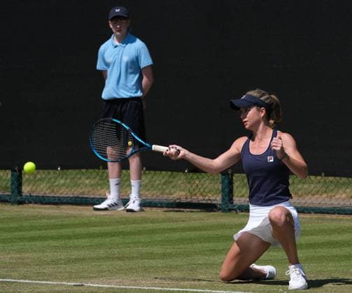 15th June 2023; Nottingham Tennis Centre, Nottingham, England: Rothesay Nottingham Open, Day 4; Elizabeth Mandlik (USA) plays a low forehand shot to Camila Giorgi (ITA)  ActionPlus12519667 PaulxBonser
