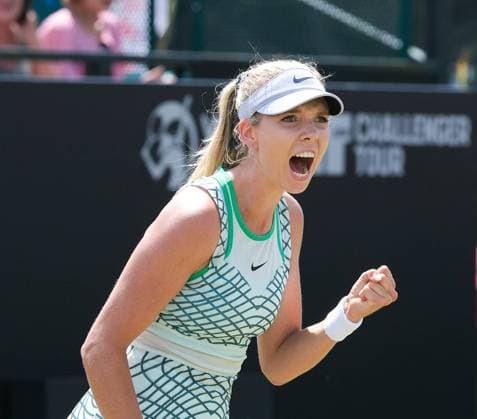 15th June 2023; Nottingham Tennis Centre, Nottingham, England: Rothesay Nottingham Open, Day 4; Katie Boulter (GBR) celebrates winning a point to win the first set 7-5 versus Daria Snigur (UKR)  ActionPlus12519711 PaulxBonser