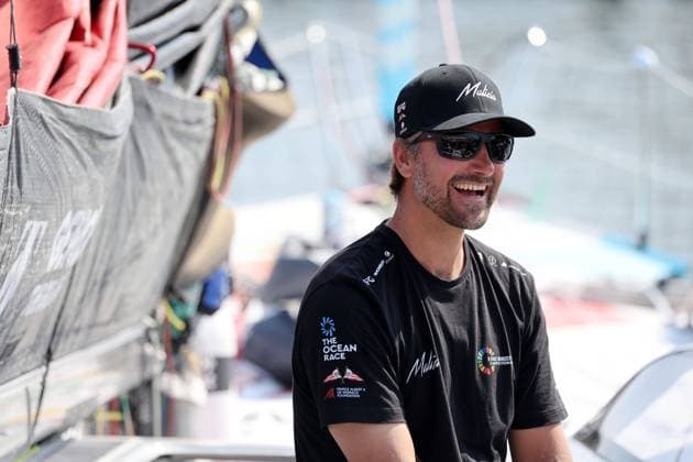 Boris Herrmann GER IMOCA Seaexplorer Team Malizia lacchend just before leaving at berth, The Hague, The Ocean Race, start 7 leg, Netherlands, 15 06 2023, ocean sailing