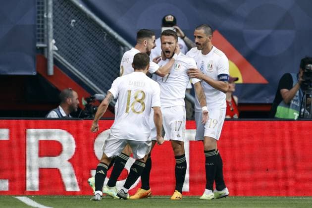 ENSCHEDE - Ciro Immobile of Italy (17) celebrates the 1-1 during the UEFA Nations League semi-final match between Spain and Italy at Stadion De Grolsch Veste on June 15, 2023 in Enschede, Netherlands. ANP MAURICE VAN STONE UEFA Nations League - Semi Final 2023 xVIxANPxSportx xxANPxIVx 471692149 originalFilename: 471692149.jpg