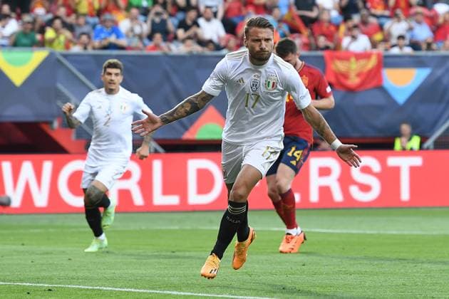 Soccer UEFA Nations League semi-final Spain Italy on 15 06 2023 at De Grolsch Veste in Enschede Goal celebration to 1 1 by Ciro Immobile Italy xRx