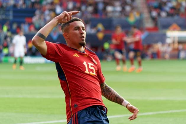 Yeremy Pino (Spain) celebrates after scoring a goal during Semifinal - Spain vs Italy, football UEFA Nations League match in Enschede, Netherlands, June 15 2023  Copyright: xEmmanuelexMastrodonato IPAxSportx xLivexMediax 0 IPA_IPA38651094