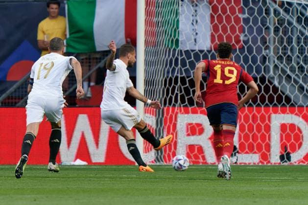 Ciro Immobile (Italy) scores a goal of 1-1 during Semifinal - Spain vs Italy, football UEFA Nations League match in Enschede, Netherlands, June 15 2023  Copyright: xEmmanuelexMastrodonato IPAxSportx xLivexMediax 0 IPA_IPA38651100