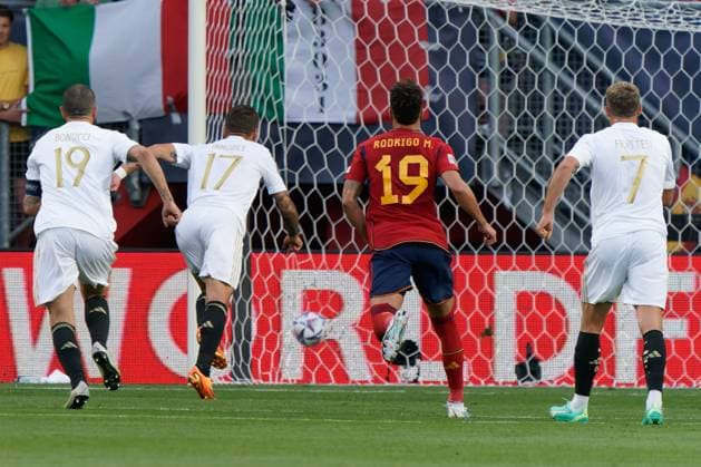Ciro Immobile (Italy) scores a goal of 1-1 during Semifinal - Spain vs Italy, football UEFA Nations League match in Enschede, Netherlands, June 15 2023  Copyright: xEmmanuelexMastrodonato IPAxSportx xLivexMediax 0 IPA_IPA38651101
