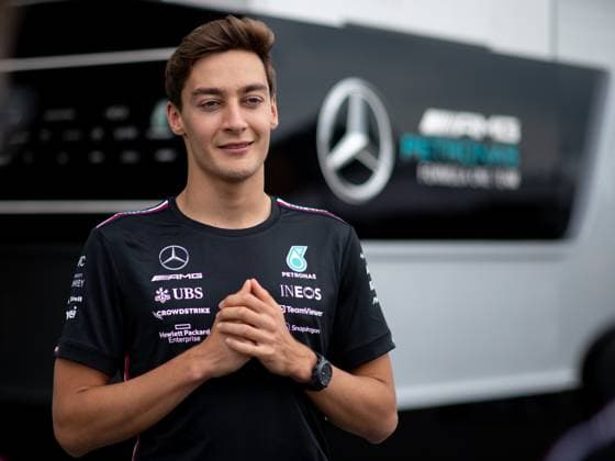 George Russell UK, Mercedes AMG Petronas F1 Team, 63 in front of Mercedes pit, CAN, Formula 1 World Championship, Canadian Grand Prix, Circuit de Gilles Villeneuve Montreal, Media Day, 15 06 2023 CAN, Formula 1 World Championship, Canadian Grand Prix, Circuit Gilles Villeneuve Montreal, Media Day, 15 06 2023 Montreal Copyright: xEibner Memmlerx EP_MMR
