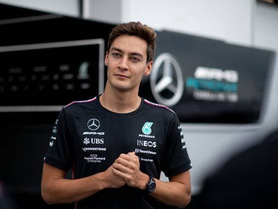 George Russell UK, Mercedes AMG Petronas F1 Team, 63 in front of Mercedes pit, CAN, Formula 1 World Championship, Canadian Grand Prix, Circuit de Gilles Villeneuve Montreal, Media Day, 15 06 2023 CAN, Formula 1 World Championship, Canadian Grand Prix, Circuit Gilles Villeneuve Montreal, Media Day, 15 06 2023 Montreal Copyright: xEibner Memmlerx EP_MMR
