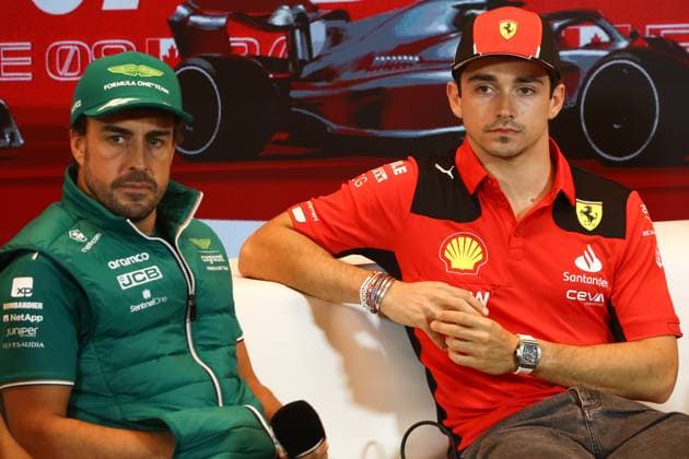 F1 Grand Prix Of Canada Previews Fernando Alonso of Aston Martin Aramco and Charles Leclerc of Ferrari during the press conference, PK, Pressekonferenz ahead of the Formula 1 Grand Prix of Canada at Circuit Gilles Villeneuve in Montreal, Canada on June 15, 2023. Montreal Canada  Copyright: xJakubxPorzyckix originalFilename:porzycki-f1grandp230615_npCU8.jpg