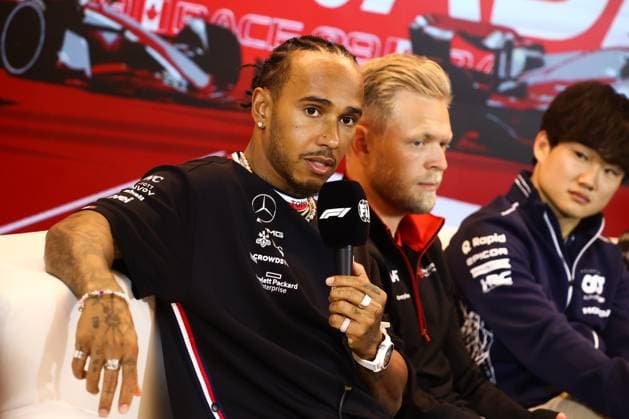 F1 Grand Prix Of Canada Previews Lewis Hamilton of Mercedes, Kevin Magnussen of Haas and Yuki Tsunoda of AlphaTauri during the press conference, PK, Pressekonferenz ahead of the Formula 1 Grand Prix of Canada at Circuit Gilles Villeneuve in Montreal, Canada on June 15, 2023. Montreal Canada  Copyright: xJakubxPorzyckix originalFilename:porzycki-f1grandp230615_npsnp.jpg