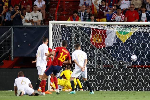 ENSCHEDE, 15-06-2023 , Stadium Grolsch Veste, Nations League semi final 2022 2023 between Spain and Italy, Spain player Joselus scoring 2-1 Spain - Italy  x21338804x Copyright: