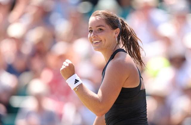 Mandatory Credit: Photo by Ryan Browne Shutterstock (13961298ar) Jodie Burrage of Great Britain celebrates winning her quarter-final match against Magdalena Frech of Poland. Rothesay Open, Day Five, Tennis, Nottingham Tennis Centre, Nottingham, UK - 16 Jun 2023 Rothesay Open, Day Five, Tennis, Nottingham Tennis Centre, Nottingham, UK - 16 Jun 2023 Copyright: xRyanxBrowne Shutterstockx 13961298ar