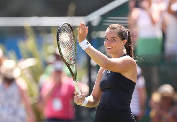 Mandatory Credit: Photo by Ryan Browne Shutterstock (13961298aw) Jodie Burrage of Great Britain celebrates winning her quarter-final match against Magdalena Frech of Poland. Rothesay Open, Day Five, Tennis, Nottingham Tennis Centre, Nottingham, UK - 16 Jun 2023 Rothesay Open, Day Five, Tennis, Nottingham Tennis Centre, Nottingham, UK - 16 Jun 2023 Copyright: xRyanxBrowne Shutterstockx 13961298aw