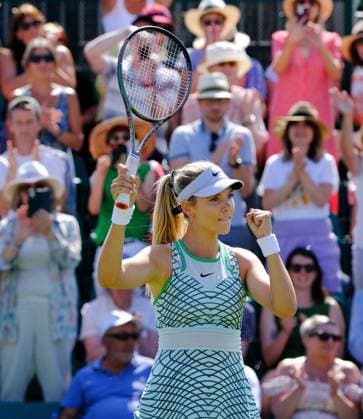 16th June 2023; Nottingham Tennis Centre, Nottingham, England: Rothesay Nottingham Open, Day 5; Katie Boulter (GBR) celebrates winning the quarter final match against Harriet Dart (GBR)  ActionPlus12519995 PaulxBonser