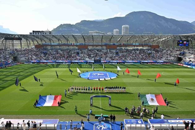 Les Ã quipes (france et mexique) FOOTBALL : France Espoirs vs Mexique - Match amical - 16 06 2023 FredericChambert Panoramic 