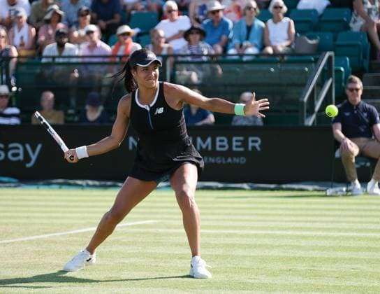 16th June 2023; Nottingham Tennis Centre, Nottingham, England: Rothesay Nottingham Open, Day 5; Heather Watson (GBR) plays a forehand shot to Viktorija Golubic (SUI) in their quarter final match  ActionPlus12520099 PaulxBonser