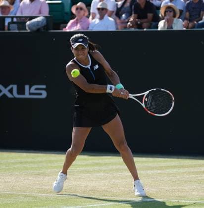 16th June 2023; Nottingham Tennis Centre, Nottingham, England: Rothesay Nottingham Open, Day 5; Heather Watson (GBR) plays a backhand shot down the line to Viktorija Golubic (SUI) in their quarter final match  ActionPlus12520105 PaulxBonser