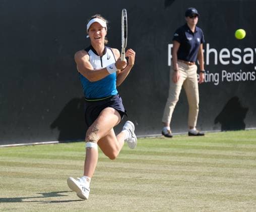 16th June 2023; Nottingham Tennis Centre, Nottingham, England: Rothesay Nottingham Open, Day 5; Viktorija Golubic (SUI) plays a forehand shot down the line to Heather Watson (GBR) in their quarter final match  ActionPlus12520108 PaulxBonser