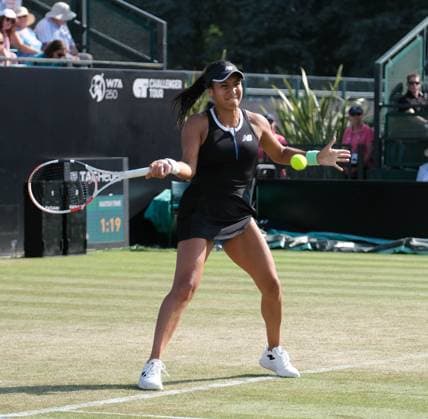 16th June 2023; Nottingham Tennis Centre, Nottingham, England: Rothesay Nottingham Open, Day 5; Heather Watson (GBR) plays a volley shot to Viktorija Golubic (SUI) in her two set win in the quarter finals  ActionPlus12520114 PaulxBonser
