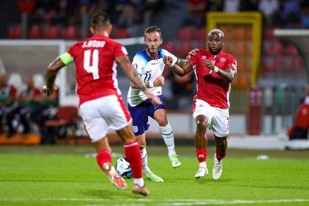 Malta v England Euro 2024 Qualifier 16 06 2023. James Maddison (11) of England during the Euro 2024 Qualifier match between Malta and England at National Stadium, Attard, Malta on 16 June 2023. Editorial use only , Copyright: xNigelxKeenex PSI-17544-0031