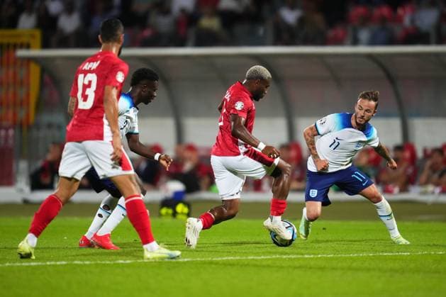 Mandatory Credit: Photo by Bagu Blanco Shutterstock (13968700ba) James Maddison of England Malta v England, UEFA European Championship, EM, Europameisterschaft 2024 Qualifying, Group C, Football, Ta Qali Stadium, Malta - 16 June 2023 EDITORIAL USE ONLY No use with unauthorised audio, video, data, fixture lists, club league logos or live services. Online in-match use limited to 120 images, no video emulation. No use in betting, games or single club league player publications. Malta v England, UEFA European Championship 2024 Qualifying, Group C, Football, Ta Qali Stadium, Malta - 16 June 2023 EDITORIAL USE ONLY No use with unauthorised audio, video, data, fixture lists, club league logos or live services. Online in-match use limited to 120 images, no video emulation. No use in betting, games or single club league player publications. Copyright: xBaguxBlanco Shutterstockx 13968700ba