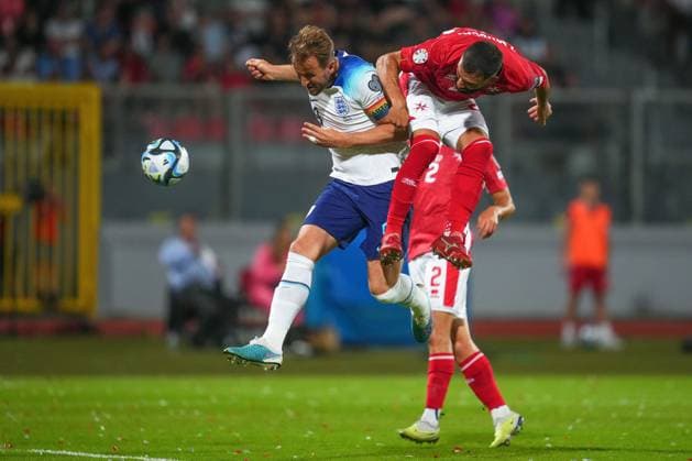 Mandatory Credit: Photo by Bagu Blanco Shutterstock (13968700cn) Zach Muscat of Malta and Harry Kane of England Malta v England, UEFA European Championship, EM, Europameisterschaft 2024 Qualifying, Group C, Football, Ta Qali Stadium, Malta - 16 June 2023 EDITORIAL USE ONLY No use with unauthorised audio, video, data, fixture lists, club league logos or live services. Online in-match use limited to 120 images, no video emulation. No use in betting, games or single club league player publications. Malta v England, UEFA European Championship 2024 Qualifying, Group C, Football, Ta Qali Stadium, Malta - 16 June 2023 EDITORIAL USE ONLY No use with unauthorised audio, video, data, fixture lists, club league logos or live services. Online in-match use limited to 120 images, no video emulation. No use in betting, games or single club league player publications. Copyright: xBaguxBlanco Shutterstockx 13968700cn