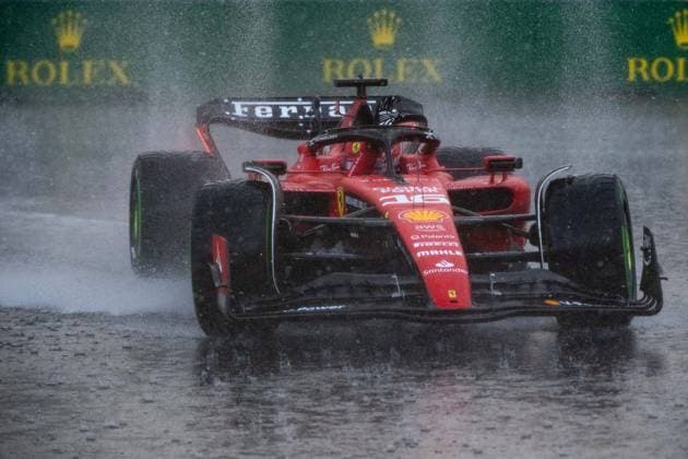 Charles Leclerc MCO, Scuderia Ferrari, 16 waves to fans in the rain from the Ferrari SF 23, CAN, Formula 1 World Championship, Canadian Grand Prix, Circuit de Gilles Villeneuve Montreal, Free Practice, 16 06 2023 CAN, Formula 1 World Championship, Canadian Grand Prix, Circuit de Gilles Villeneuve Montreal, Free Practice, 16 06 2023 Montreal Copyright: xEibner Memmlerx EP_MMR