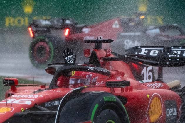 Charles Leclerc MCO, Scuderia Ferrari, 16 waves to fans in the rain from the Ferrari SF 23, CAN, Formula 1 World Championship, Canadian Grand Prix, Circuit de Gilles Villeneuve Montreal, Free Practice, 16 06 2023 CAN, Formula 1 World Championship, Canadian Grand Prix, Circuit de Gilles Villeneuve Montreal, Free Practice, 16 06 2023 Montreal Copyright: xEibner Memmlerx EP_MMR