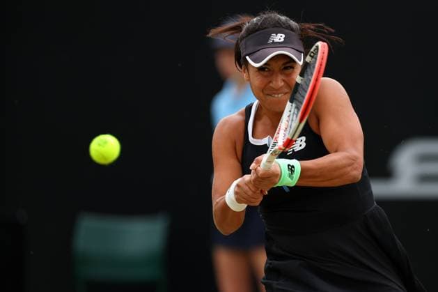 17th June 2023; Nottingham Tennis Centre, Nottingham, England: Rothesay Nottingham Open, Day 6; Heather Watson with a backhand shot to Katie Boulter, womens singles semi-final match  ActionPlus12520314 ShaunxBrooks