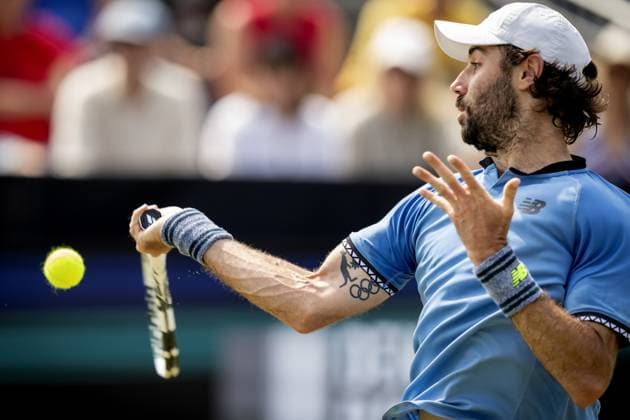 Sport Bilder des Tages ROSMALEN - Jordan Thompson (AUS) in action against Rinky Hijikata (AUS) during the semifinals of the Libema Open tennis tournament in Rosmalen. AP SANDER KING xVIxANPxSportx xxANPxIVx 471833505 originalFilename: 471833505.jpg