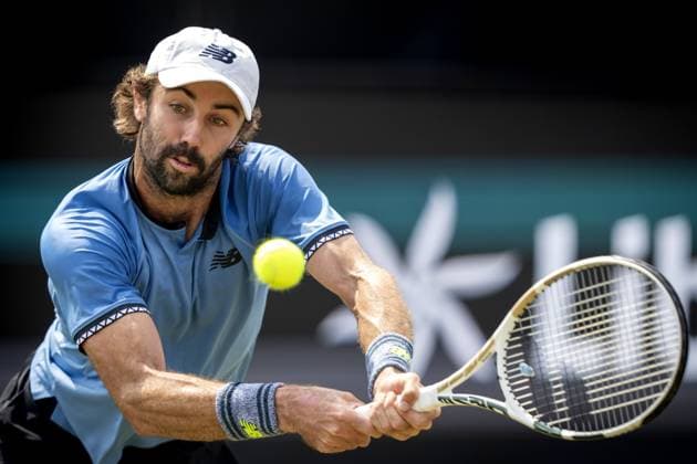 ROSMALEN - Jordan Thompson (AUS) in action against Rinky Hijikata (AUS) during the semifinals of the Libema Open tennis tournament in Rosmalen. AP SANDER KING xVIxANPxSportx xxANPxIVx 471833513 originalFilename: 471833513.jpg