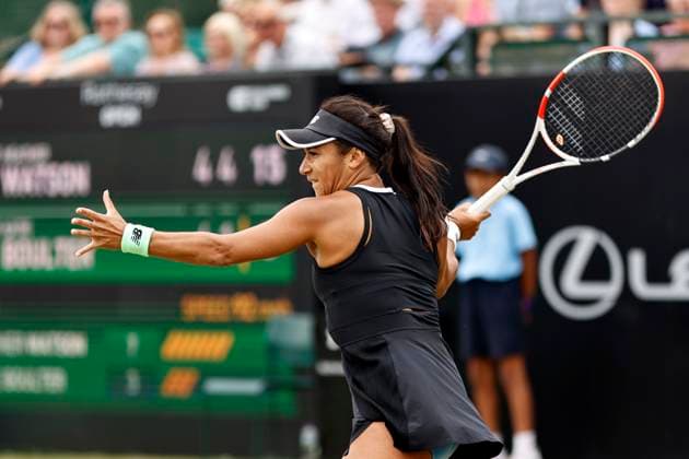 Tennis - 2023 Rothesay Open - Women™s Singles - Semi-final - Heather Watson v Katie Boulter - Nottingham Tennis Centre - Saturday 17th June 2023 Heather Watson (GBR) on her way to a straight sets defeat in her semi-final match against Katie Boulter (GBR), at the Rothesay Open today. 