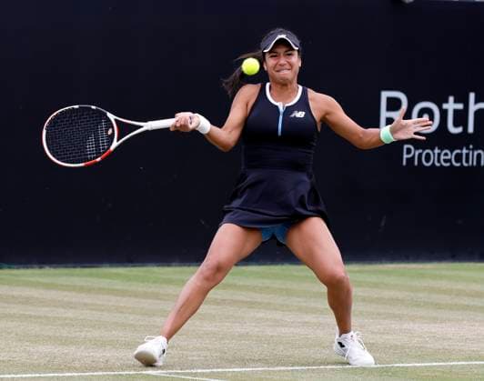 Tennis - 2023 Rothesay Open - Women™s Singles - Semi-final - Heather Watson v Katie Boulter - Nottingham Tennis Centre - Saturday 17th June 2023 Heather Watson (GBR) on her way to a straight sets defeat in her semi-final match against Katie Boulter (GBR), at the Rothesay Open today. 