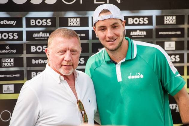 Sport Themen der Woche KW24 Boris Becker mit Jan-Lennard Struff (GER) BOSS Open ATP, Tennis Herren 250 Stuttgart 2023 - Halbfinale, Tennis, BOSS Open, ATP 250, Stuttgart, Tennisturnier, Profisport, Tenniswettbewerb, Tennisspieler, Tennisplatz, Tennismatch, Sportevent, Rasenturnier, ATP Tour, Tennisturnier in Stuttgart, 17.06.2023, Stuttgart (Weissenhof), DEU BOSS Open ATP 250 Stuttgart 2023 - Halbfinale, 17.06.2023, Stuttgart (Weissenhof), DEU Stuttgart *** Boris Becker with Jan Lennard Struff GER BOSS Open ATP 250 Stuttgart 2023 semifinal, sports, tennis, BOSS Open, ATP 250, Stuttgart, tennis tournament, professional sport, tennis competition, tennis player, tennis court, tennis match, sport event, lawn tournament, ATP Tour, tennis tournament in Stuttgart, 17 06 2023, Stuttgart Weissenhof , DEU BOSS Open ATP 250 Stuttgart 2023 semifinal, 17 06 2023, Stuttgart Weissenhof , DEU Stuttgart Copyright: xSandyxDinkelackerx EP_SDR