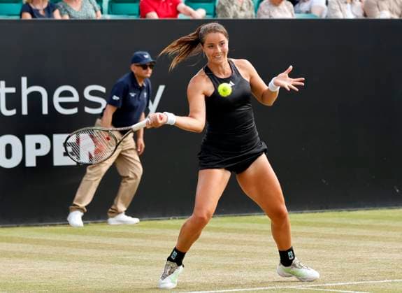Tennis - 2023 Rothesay Open - Women™s Singles - Semi-final - Heather Watson v Katie Boulter - Nottingham Tennis Centre - Saturday 17th June 2023 Jodie Burrage (GBR) on her way to a straight sets victory in her semi-final match against Alize Cornet (FRA), earning a place in tomorrow s final against fellow British player Heather Watson, at the Rothesay Open today. 