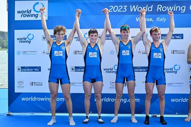 Lightweight Men s Quadruple Sculls Final: Nicolo Demiliani - Matteo Tonelli - Luca Borgonovo - Giovanni Borgonovo (ITA), gold medal during 2023 World Rowing Cup II, Canoying in Varese, Italy, June 16 2023  Copyright: xDaniloxVigo IPAxSportx xipa-agenx xx 0 IPA_IPA38693481