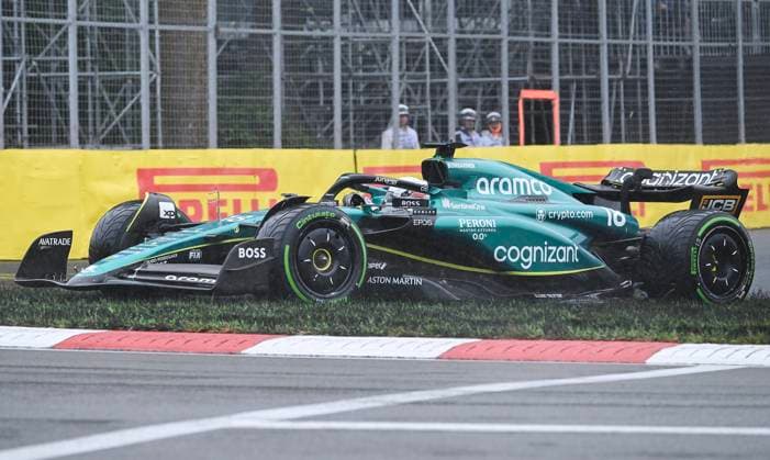 June 17, 2023, Montreal, PQ, Canada: Aston Martin driver Lance Stroll of Canada, comes off the track at the Senna corner during the third practice session at the Canadian Grand Prix in Montreal, Saturday, June 17, 2023. Lance Stroll,  - ZUMAc35_ 20230617_zaf_c35_032 Copyright: xGrahamxHughesx