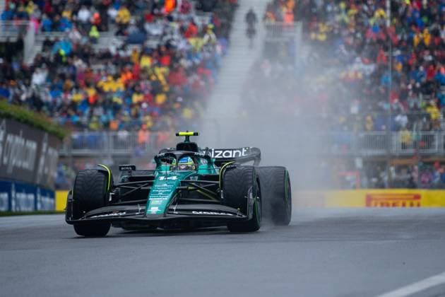 Fernando Alonso ESP, Aston Martin Aramco Cognizant F1 Team, 14 in the AMR23 in the rain, CAN, Formula 1 World Championship, Canadian Grand Prix, Circuit de Gilles Villeneuve Montreal, Free Practice, 17 06 2023 CAN, Formula 1 World Championship, Canadian Grand Prix, Circuit de Gilles Villeneuve Montreal, Free Practice, 17 06 2023 Montreal Copyright: xEibner Memmlerx EP_MMR