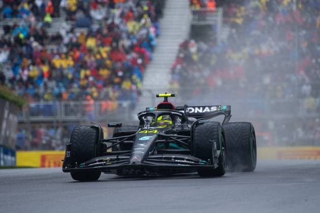 Lewis Hamilton UK, Mercedes AMG Petronas F1 Team, 44 in Mercedes W14 in the rain, CAN, Formula 1 World Championship, Canadian Grand Prix, Circuit de Gilles Villeneuve Montreal, Free Practice, 17 06 2023 CAN, Formula 1 World Championship, Canadian Grand Prix, Circuit de Gilles Villeneuve Montreal, Free Practice, 17 06 2023 Montreal Copyright: xEibner Memmlerx EP_MMR