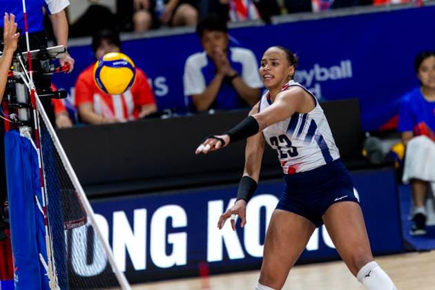 June 17, 2023, Hong Kong, Hong Kong: Galia Ceneida Gonzalez Lopez ( 23) of Dominican Republic seen in action during the preliminary match of FIVB Volleyball Nations League Hong Kong 2023 between Dominican Republic and Canada at Hong Kong Coliseum. Final Score; Dominican Republic 3:2 Canada. Hong Kong Hong Kong - ZUMAs197 20230617_zaa_s197_190 Copyright: xBenxLaux