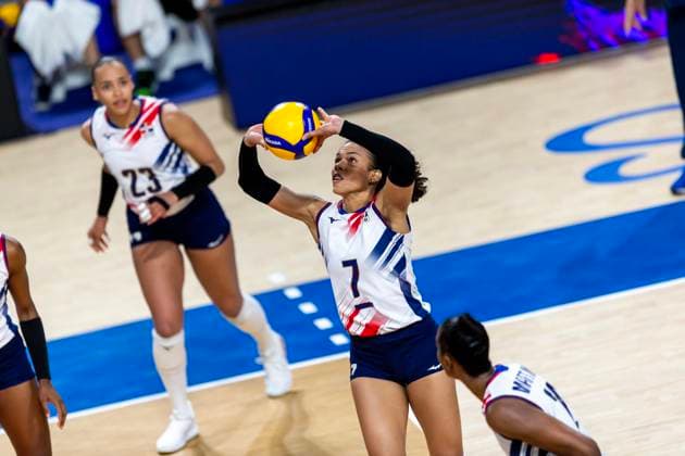 June 17, 2023, Hong Kong, Hong Kong: Niverka Dharlenis Marte Frica ( 7) of Dominican Republic seen in action during the preliminary match of FIVB Volleyball Nations League Hong Kong 2023 between Dominican Republic and Canada at Hong Kong Coliseum. Final Score; Dominican Republic 3:2 Canada. Hong Kong Hong Kong - ZUMAs197 20230617_zaa_s197_194 Copyright: xBenxLaux