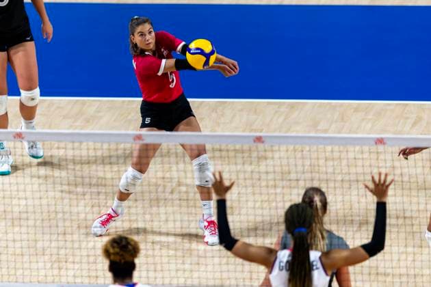 June 17, 2023, Hong Kong, Hong Kong: Julia Murmann ( 5) of Canada seen in action during the preliminary match of FIVB Volleyball Nations League Hong Kong 2023 between Dominican Republic and Canada at Hong Kong Coliseum. Final Score; Dominican Republic 3:2 Canada. Hong Kong Hong Kong - ZUMAs197 20230617_zaa_s197_188 Copyright: xBenxLaux